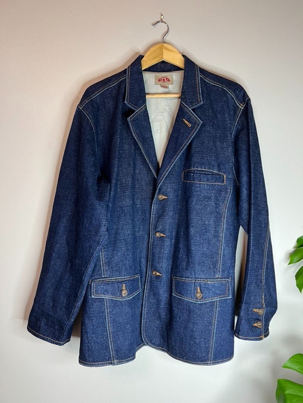 Vintage Y2K PJ Mark 3 Button Denim Jacket Sz L Dark Blue